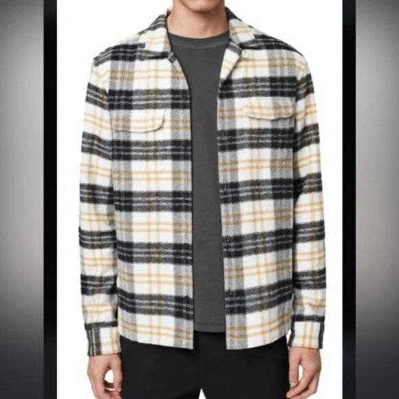 Allsaints Mens Lenado Fleece Plaid Button Down Shirt‎ Yellow Black size medium - Picture 1 of 10